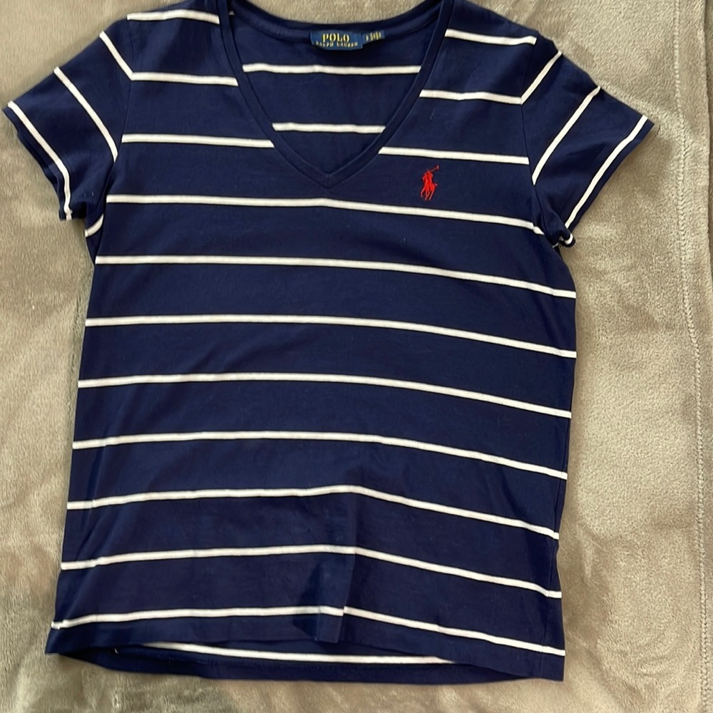 Polo Ralph Lauren | Women | Navy Blue-White Stripe | Basic V-Neck | SM